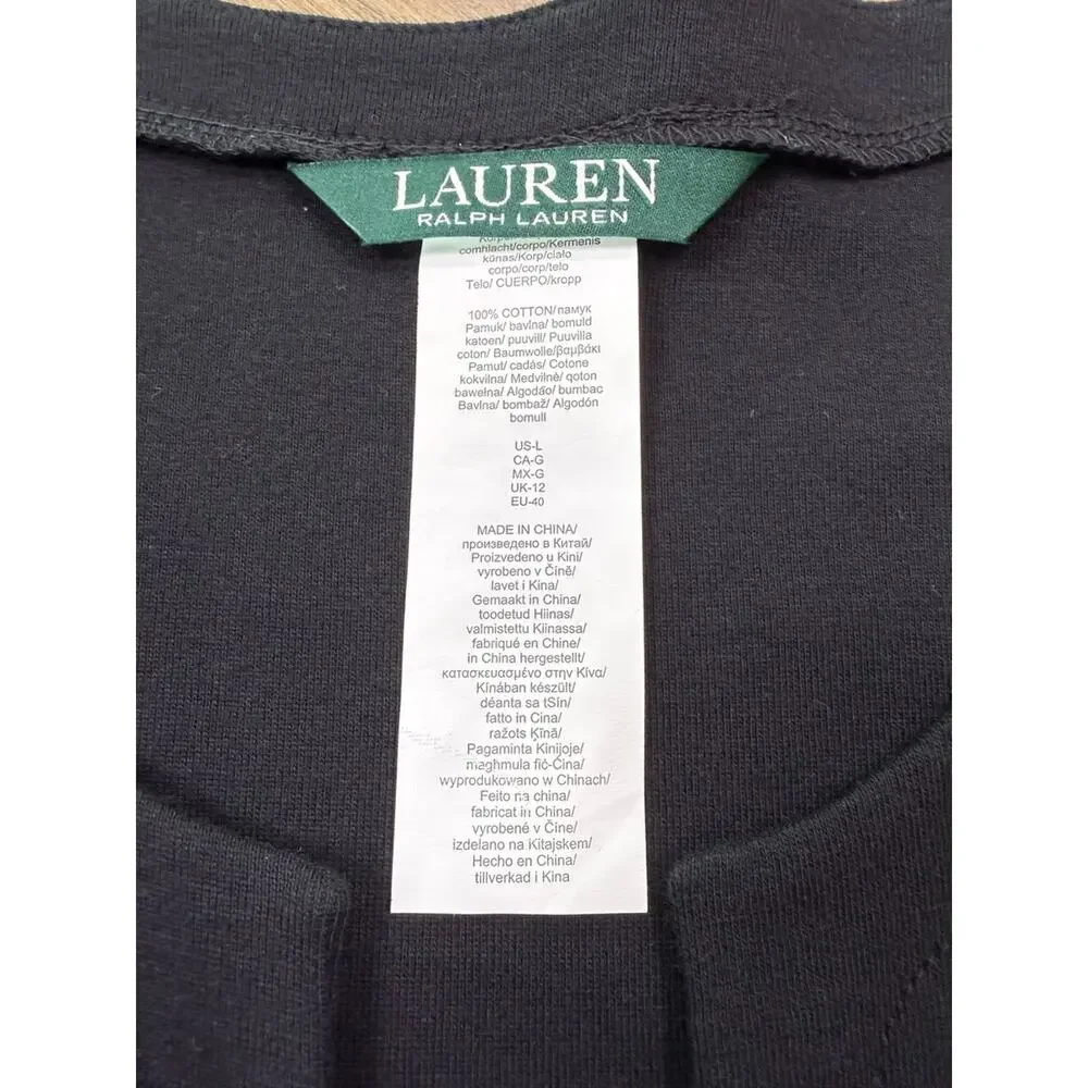 NWT Lauren Ralph Lauren Black Tunic Swim Cover Up Mini Dress Gold Buttons Large
